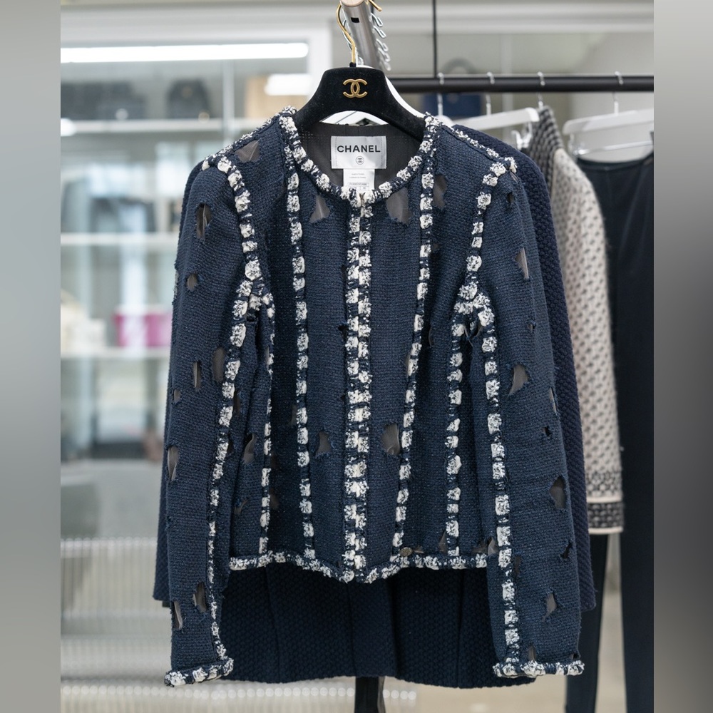 Chanel SS11 Metallic Distressed Hole Tweed Paneled Jacket